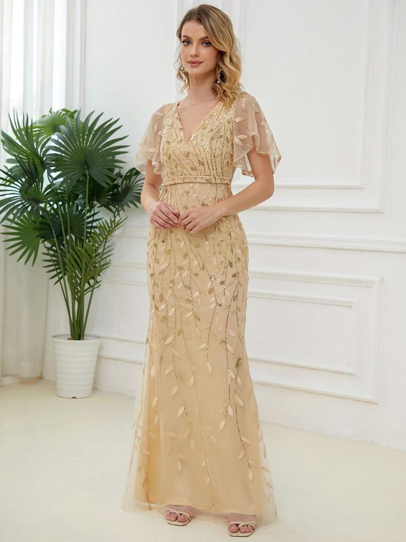 ever DIONE|Gorgeous V Neck Leaf-Sequined Fishtail Party Dress