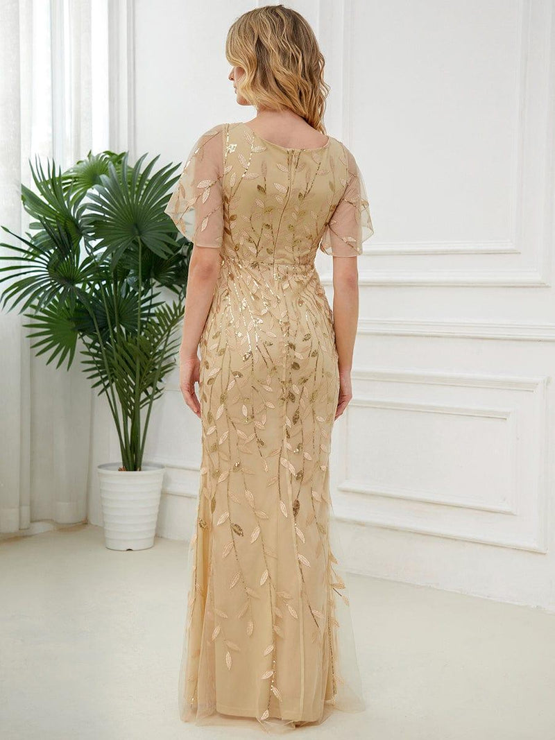 ever DIONE|Gorgeous V Neck Leaf-Sequined Fishtail Party Dress