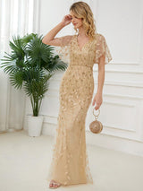 ever DIONE|Gorgeous V Neck Leaf-Sequined Fishtail Party Dress