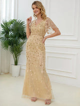 ever DIONE|Gorgeous V Neck Leaf-Sequined Fishtail Party Dress