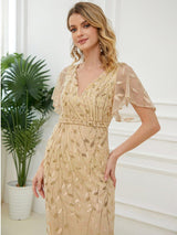 ever DIONE|Gorgeous V Neck Leaf-Sequined Fishtail Party Dress