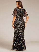 ever DIONE|Gorgeous V Neck Leaf-Sequined Fishtail Party Dress