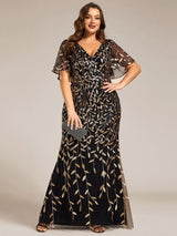 ever DIONE|Gorgeous V Neck Leaf-Sequined Fishtail Party Dress