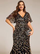 ever DIONE|Gorgeous V Neck Leaf-Sequined Fishtail Party Dress