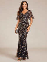 ever DIONE|Gorgeous V Neck Leaf-Sequined Fishtail Party Dress
