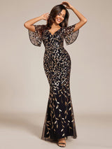 ever DIONE|Gorgeous V Neck Leaf-Sequined Fishtail Party Dress