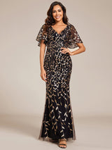 ever DIONE|Gorgeous V Neck Leaf-Sequined Fishtail Party Dress