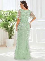 ever DIONE|Gorgeous V Neck Leaf-Sequined Fishtail Party Dress