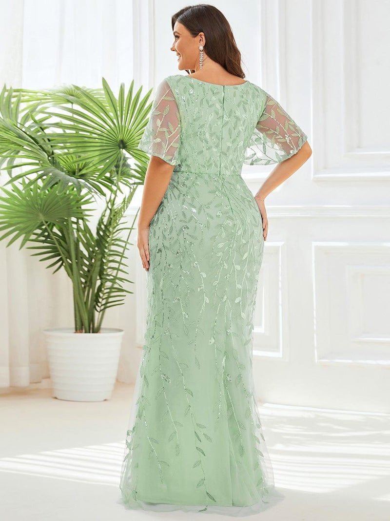 ever DIONE|Gorgeous V Neck Leaf-Sequined Fishtail Party Dress