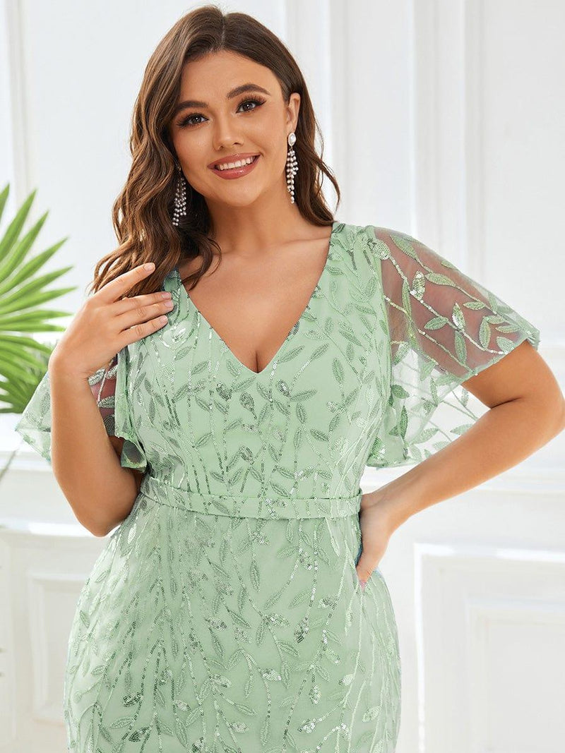 ever DIONE|Gorgeous V Neck Leaf-Sequined Fishtail Party Dress