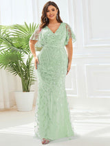 ever DIONE|Gorgeous V Neck Leaf-Sequined Fishtail Party Dress
