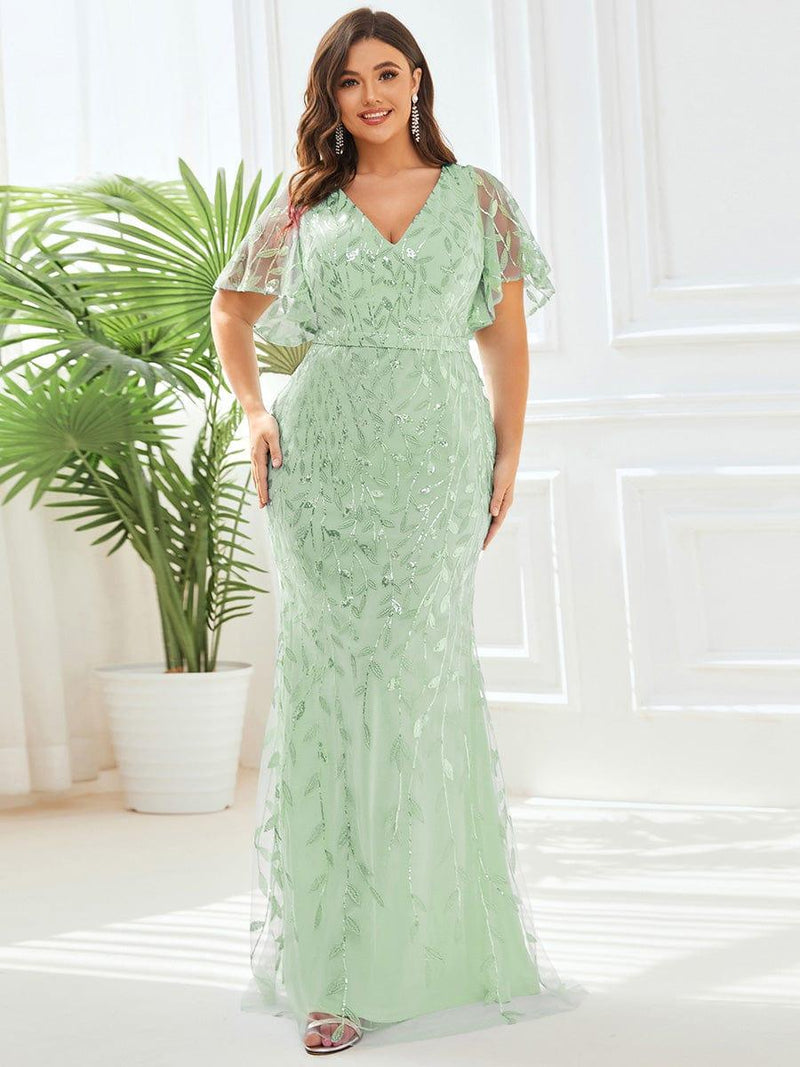 ever DIONE|Gorgeous V Neck Leaf-Sequined Fishtail Party Dress