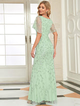 ever DIONE|Gorgeous V Neck Leaf-Sequined Fishtail Party Dress