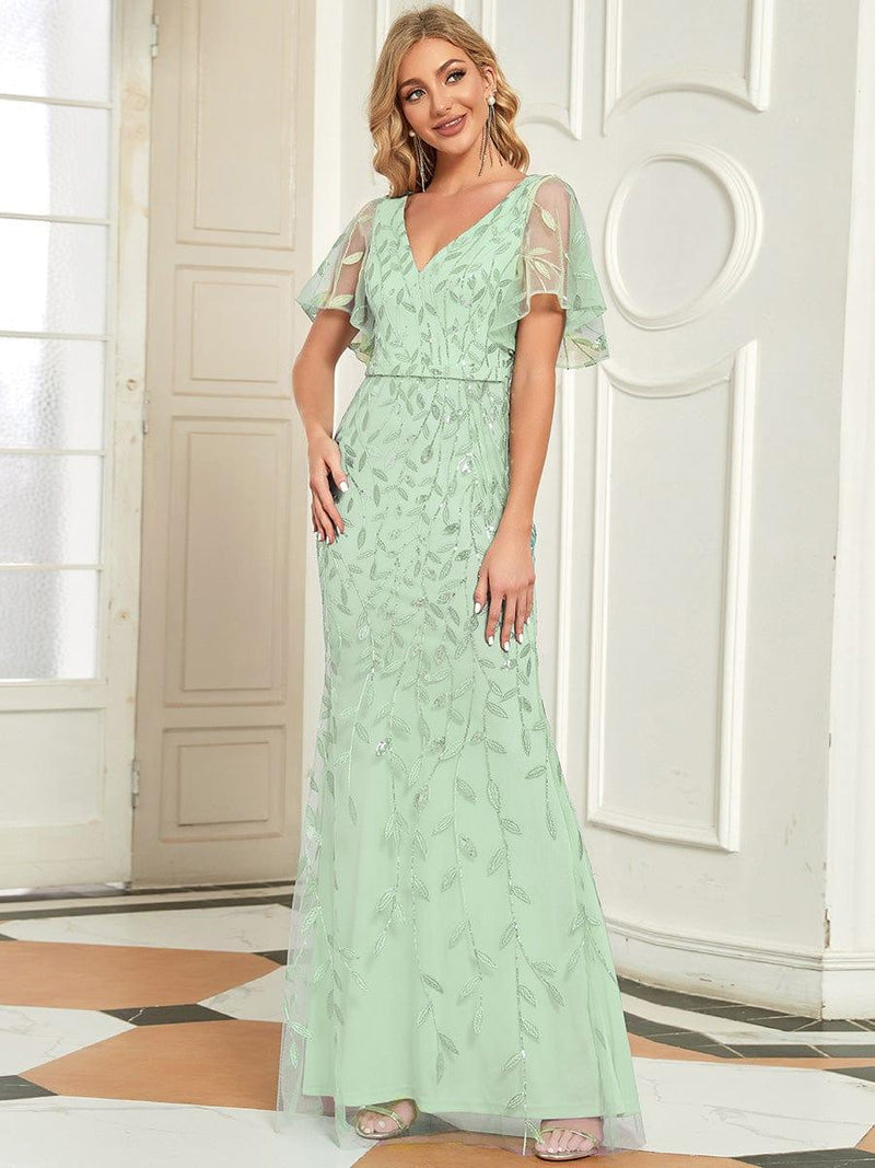 ever DIONE|Gorgeous V Neck Leaf-Sequined Fishtail Party Dress