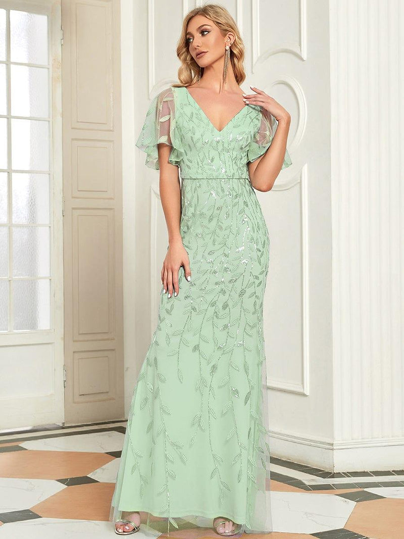 ever DIONE|Gorgeous V Neck Leaf-Sequined Fishtail Party Dress