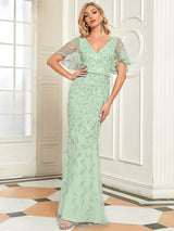 ever DIONE|Gorgeous V Neck Leaf-Sequined Fishtail Party Dress