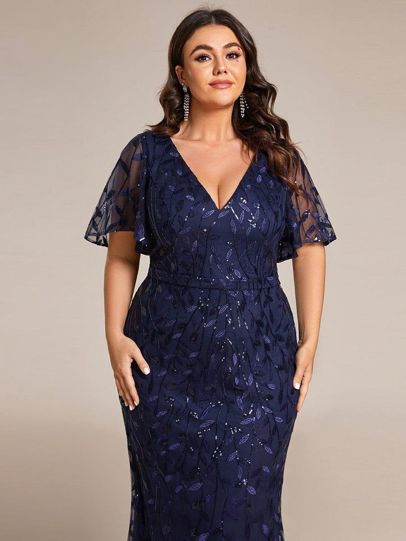 ever DIONE|Gorgeous V Neck Leaf-Sequined Fishtail Party Dress