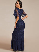 ever DIONE|Gorgeous V Neck Leaf-Sequined Fishtail Party Dress