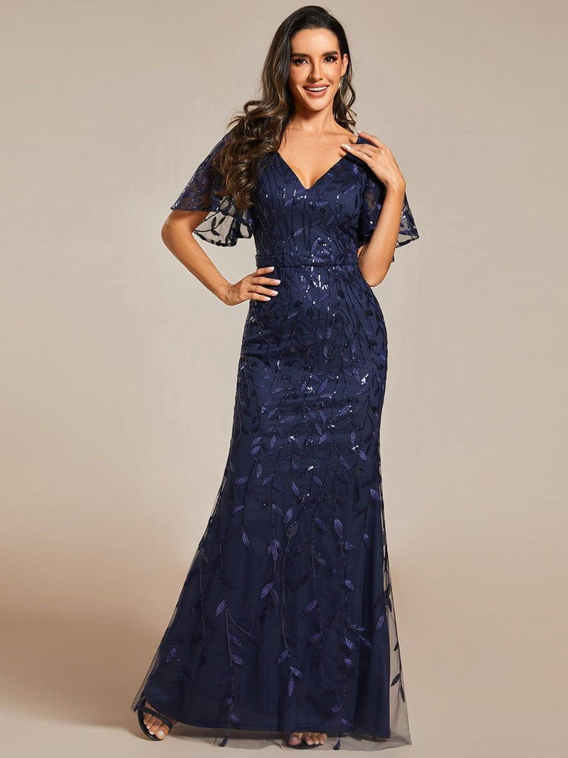 ever DIONE|Gorgeous V Neck Leaf-Sequined Fishtail Party Dress