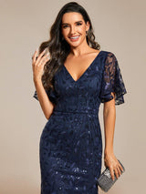 ever DIONE|Gorgeous V Neck Leaf-Sequined Fishtail Party Dress