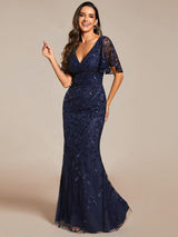ever DIONE|Gorgeous V Neck Leaf-Sequined Fishtail Party Dress