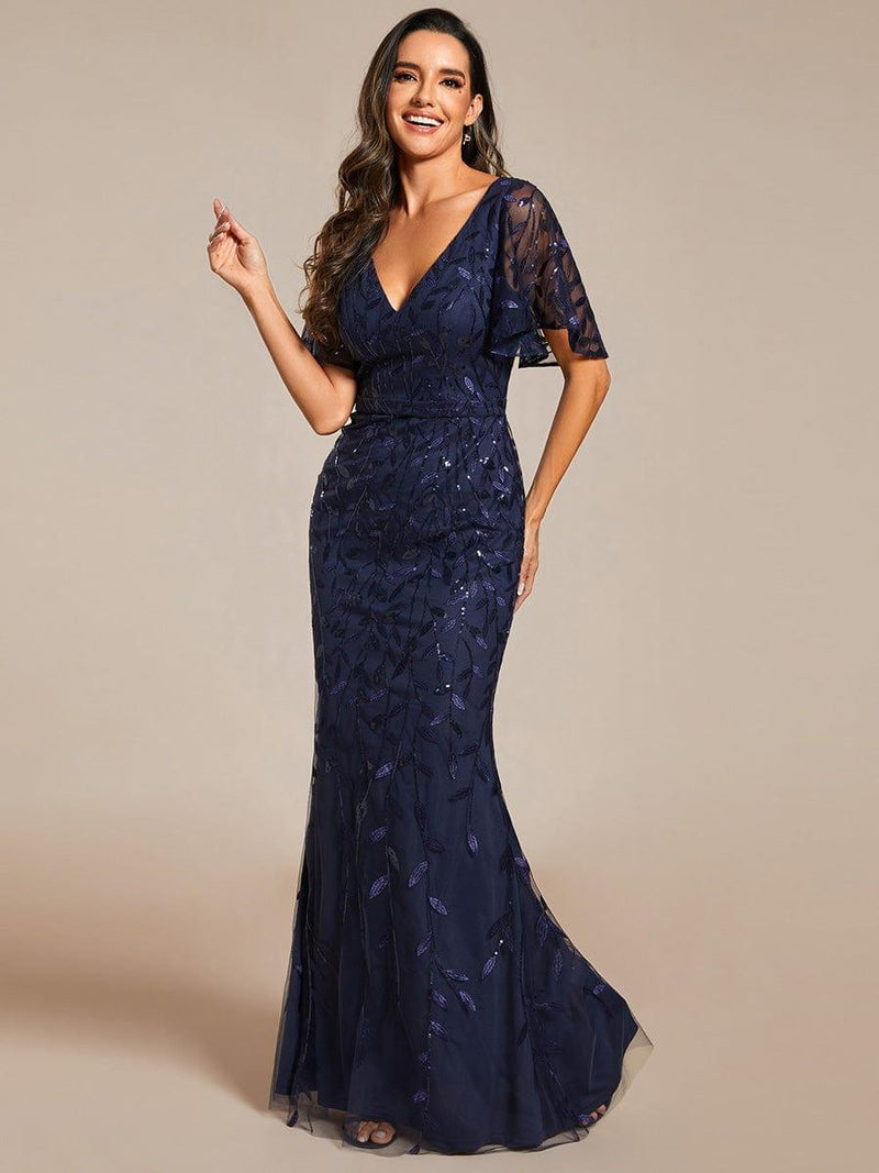 ever DIONE|Gorgeous V Neck Leaf-Sequined Fishtail Party Dress