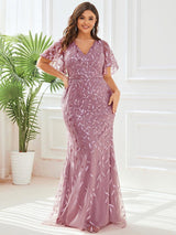 ever DIONE|Gorgeous V Neck Leaf-Sequined Fishtail Party Dress