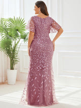 ever DIONE|Gorgeous V Neck Leaf-Sequined Fishtail Party Dress
