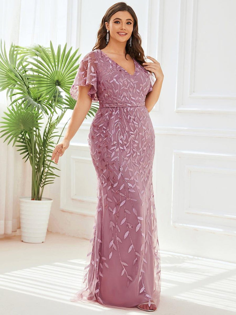 ever DIONE|Gorgeous V Neck Leaf-Sequined Fishtail Party Dress