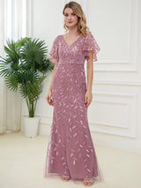 ever DIONE|Gorgeous V Neck Leaf-Sequined Fishtail Party Dress