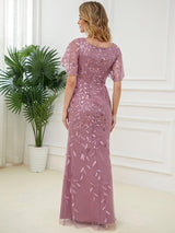 ever DIONE|Gorgeous V Neck Leaf-Sequined Fishtail Party Dress