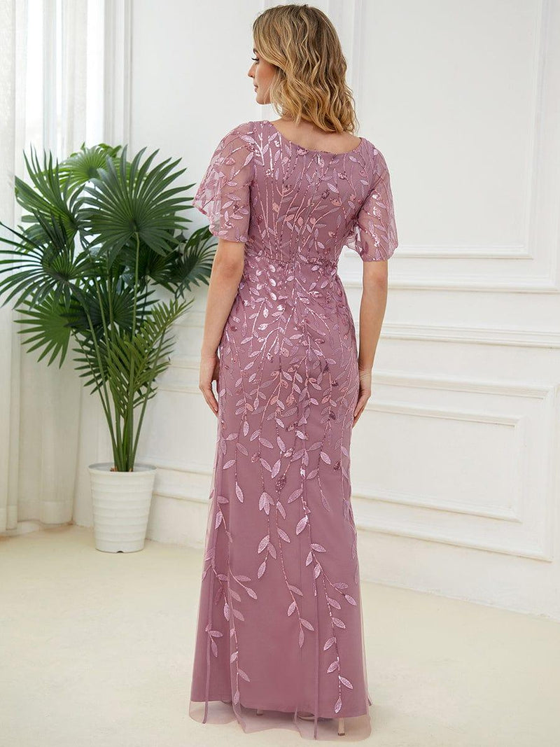 ever DIONE|Gorgeous V Neck Leaf-Sequined Fishtail Party Dress