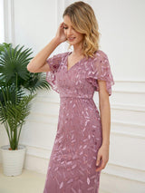 ever DIONE|Gorgeous V Neck Leaf-Sequined Fishtail Party Dress