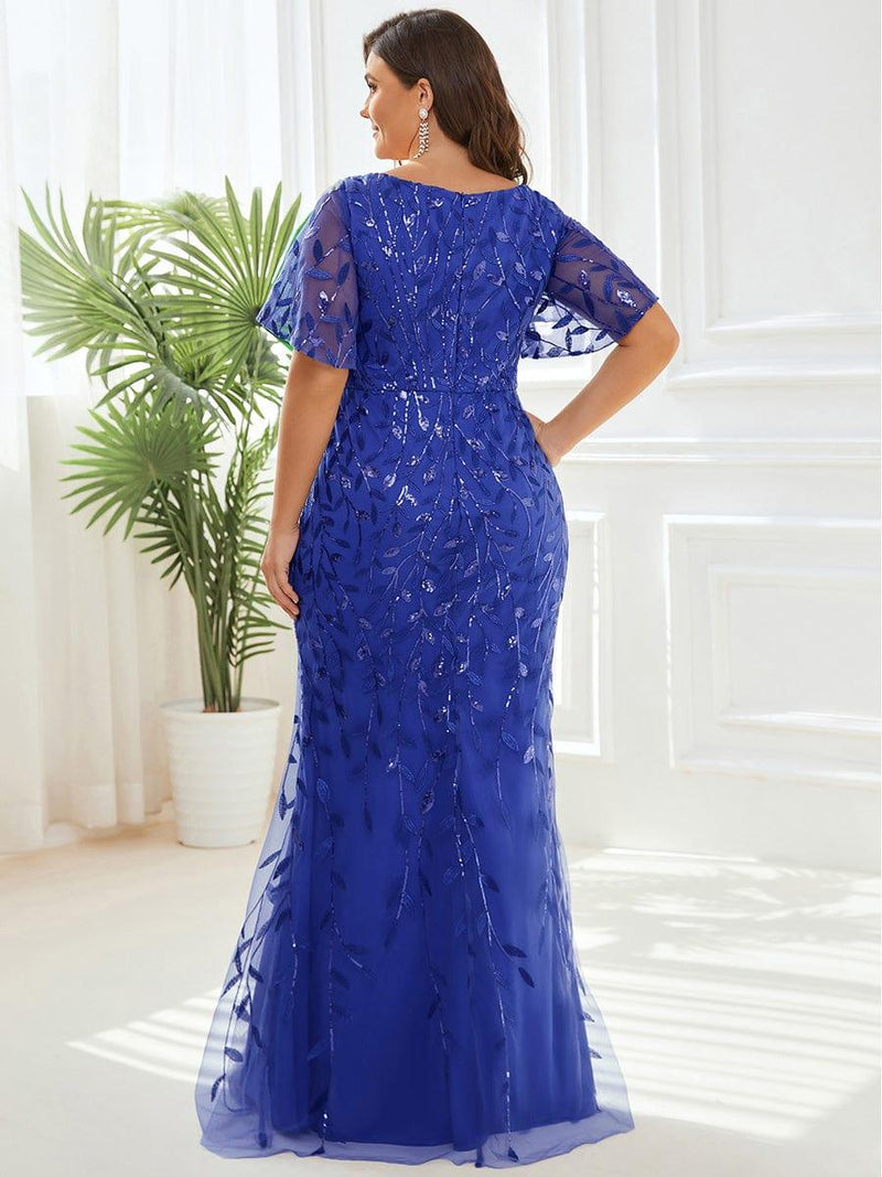 ever DIONE|Gorgeous V Neck Leaf-Sequined Fishtail Party Dress