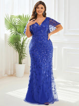 ever DIONE|Gorgeous V Neck Leaf-Sequined Fishtail Party Dress