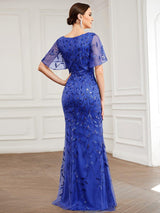 ever DIONE|Gorgeous V Neck Leaf-Sequined Fishtail Party Dress