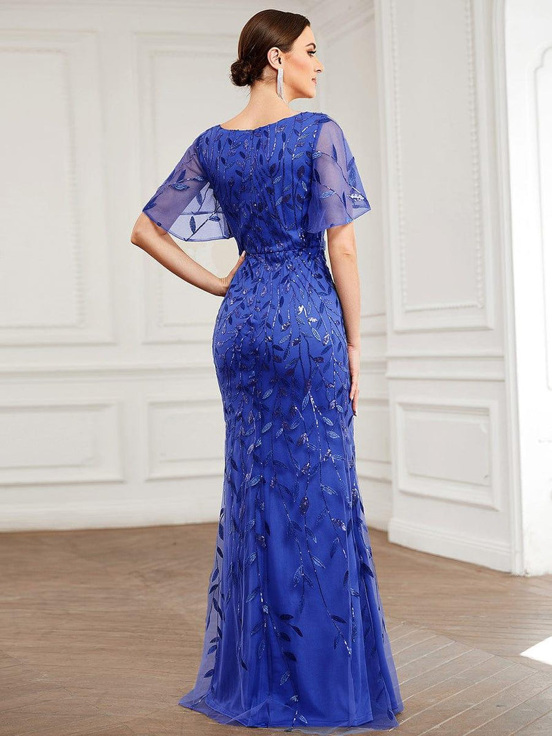 ever DIONE|Gorgeous V Neck Leaf-Sequined Fishtail Party Dress
