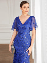 ever DIONE|Gorgeous V Neck Leaf-Sequined Fishtail Party Dress