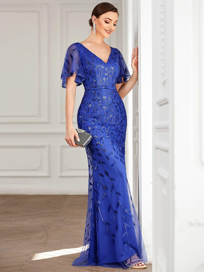 ever DIONE|Gorgeous V Neck Leaf-Sequined Fishtail Party Dress
