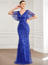 ever DIONE|Gorgeous V Neck Leaf-Sequined Fishtail Party Dress