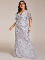 ever DIONE|Gorgeous V Neck Leaf-Sequined Fishtail Party Dress