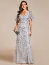 ever DIONE|Gorgeous V Neck Leaf-Sequined Fishtail Party Dress
