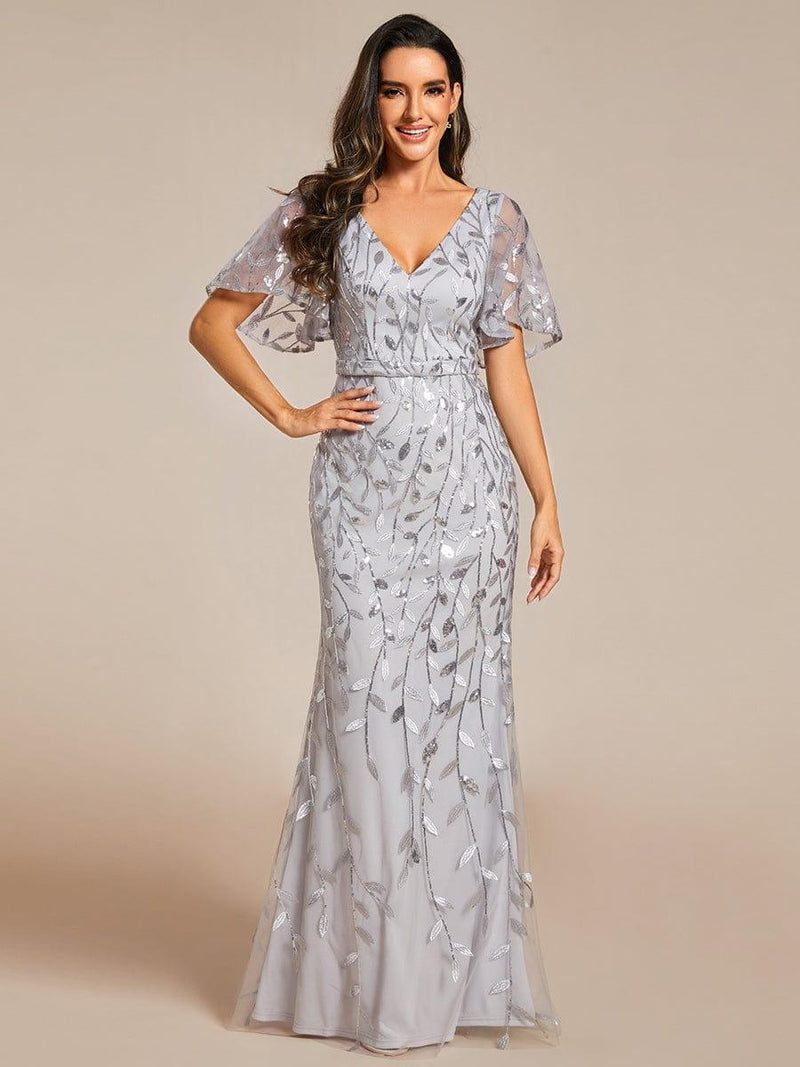 ever DIONE|Gorgeous V Neck Leaf-Sequined Fishtail Party Dress