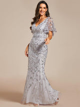 ever DIONE|Gorgeous V Neck Leaf-Sequined Fishtail Party Dress