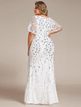 ever DIONE|Gorgeous V Neck Leaf-Sequined Fishtail Party Dress