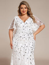 ever DIONE|Gorgeous V Neck Leaf-Sequined Fishtail Party Dress