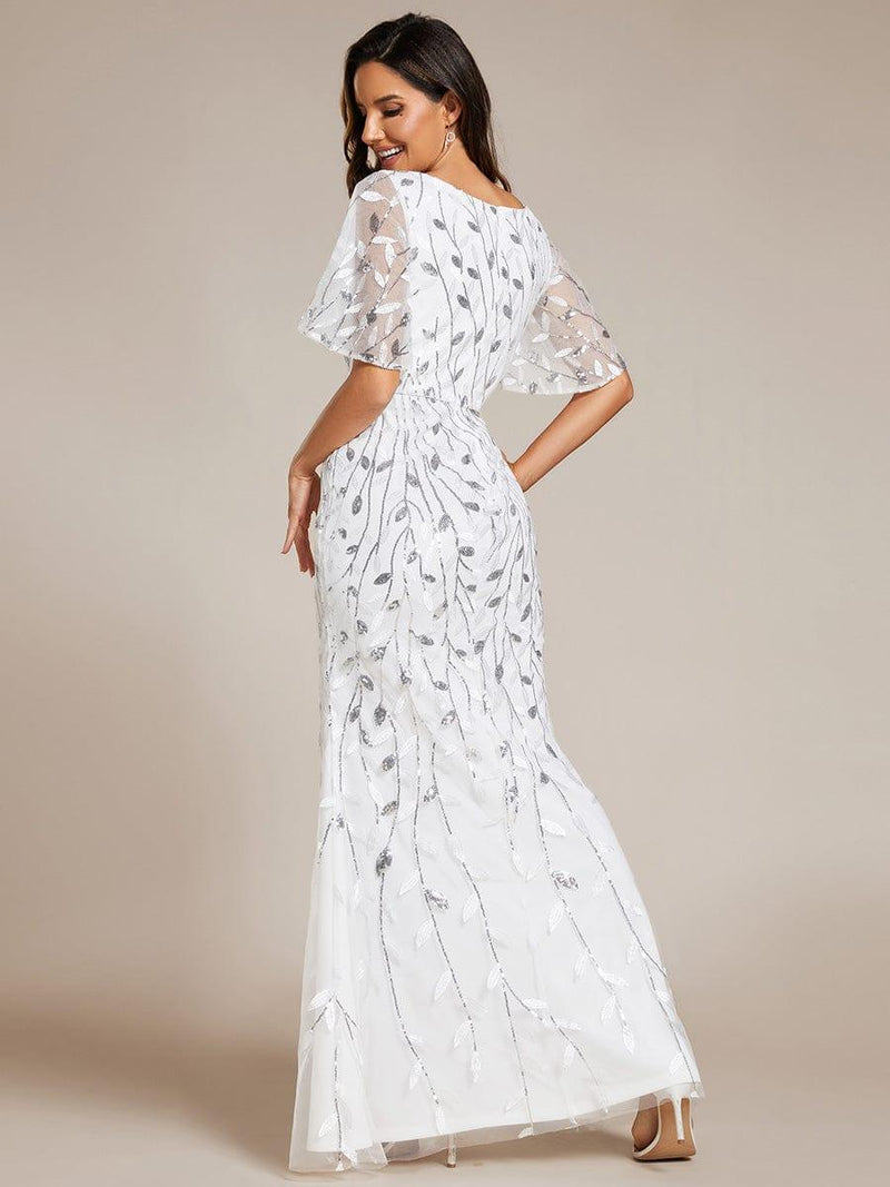 ever DIONE|Gorgeous V Neck Leaf-Sequined Fishtail Party Dress