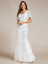ever DIONE|Gorgeous V Neck Leaf-Sequined Fishtail Party Dress