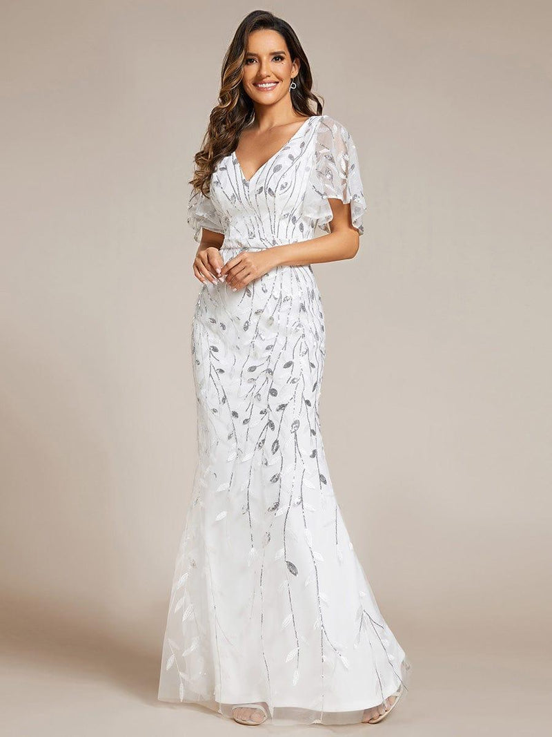 ever DIONE|Gorgeous V Neck Leaf-Sequined Fishtail Party Dress