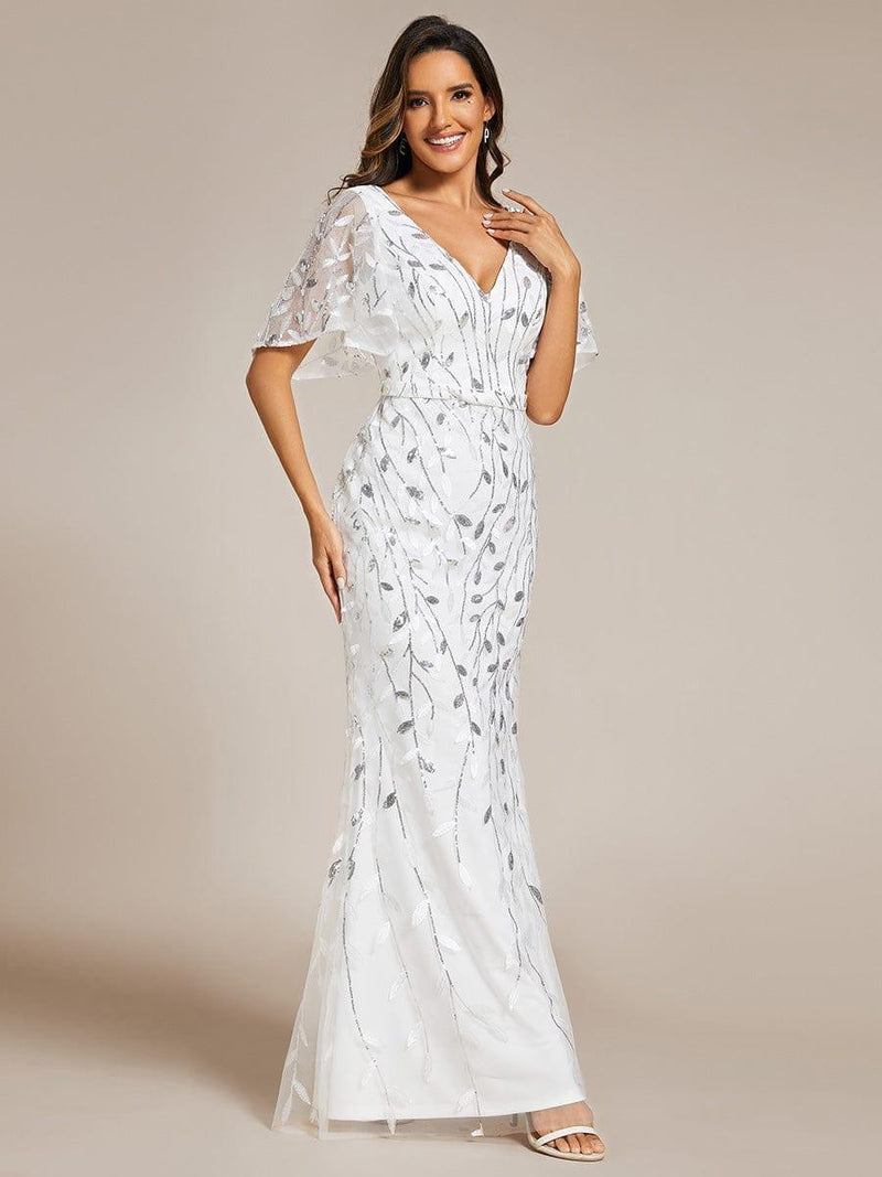 ever DIONE|Gorgeous V Neck Leaf-Sequined Fishtail Party Dress